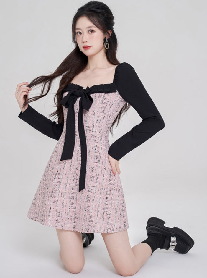 French Ribbon Stitch Faux Two Piece Dress