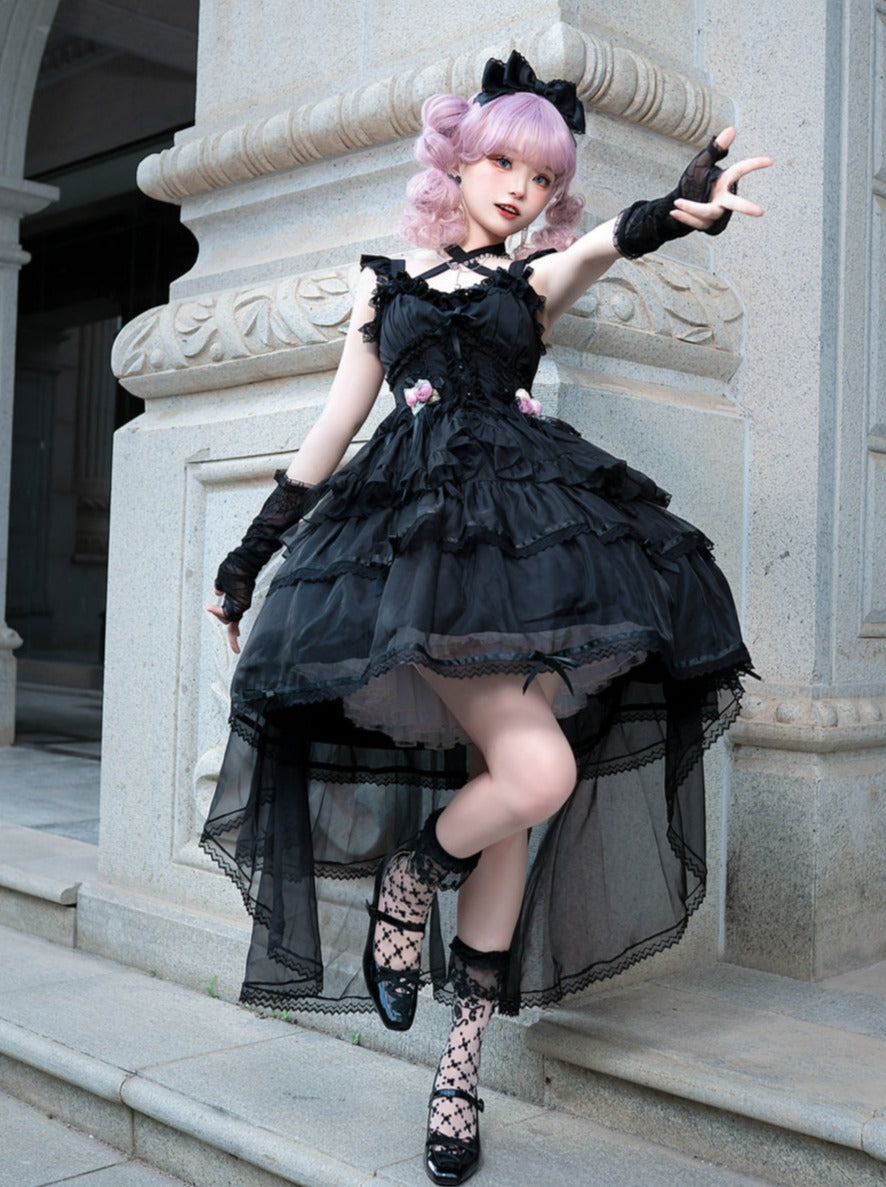 로즈 프릴 플레어 로리타 드레스