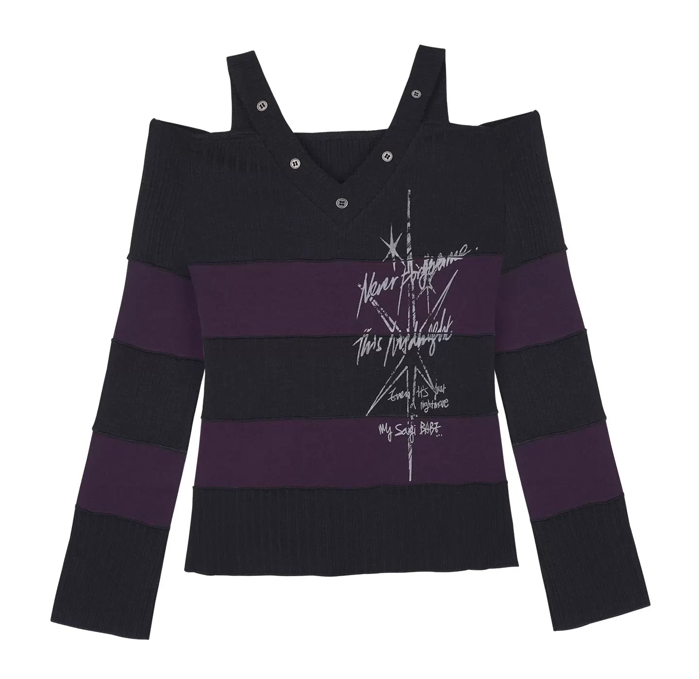 Schwarz-lila schulterfreies Oberteil