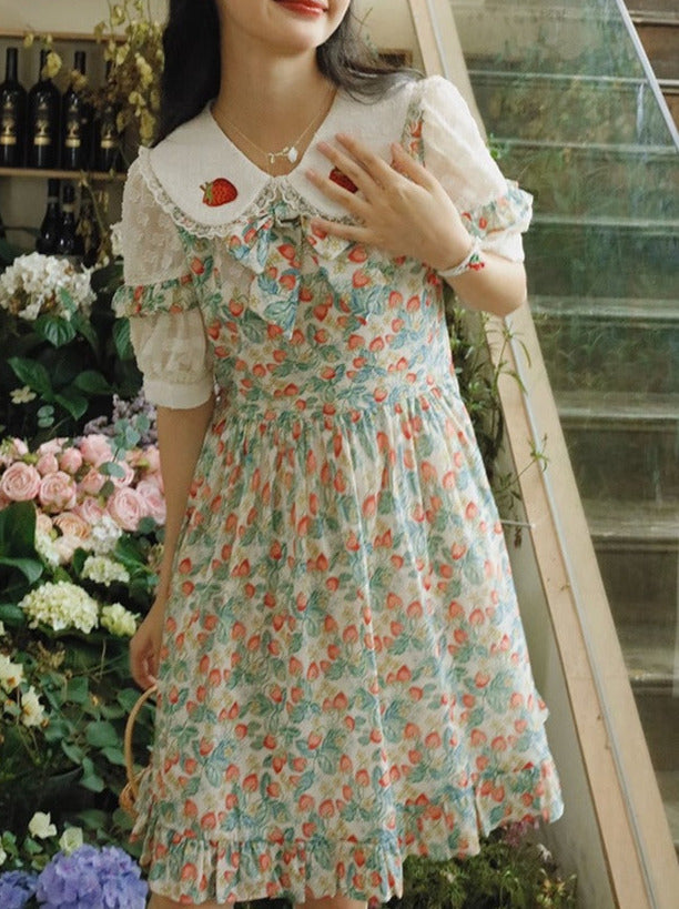 草莓果花朵多层连衣裙