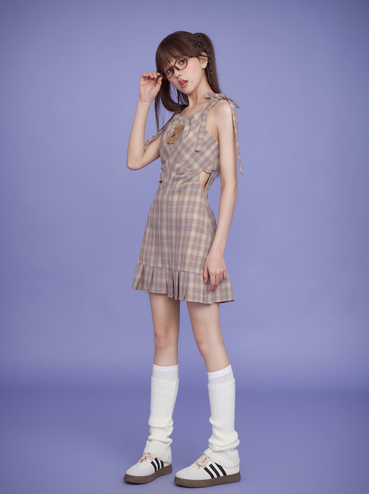 Shoulder Ribbon Bare Check Dress