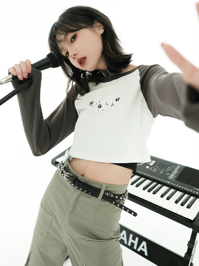 リトルラムプリントショートラグランロンT