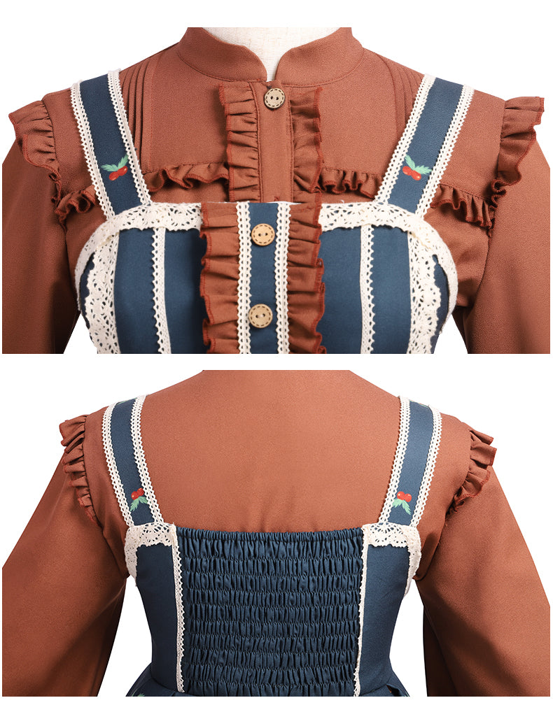 レトロスノージャンパースカート+エレガントブラウス