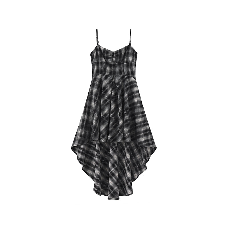 Asymmetrical Mode Check Halter Dress