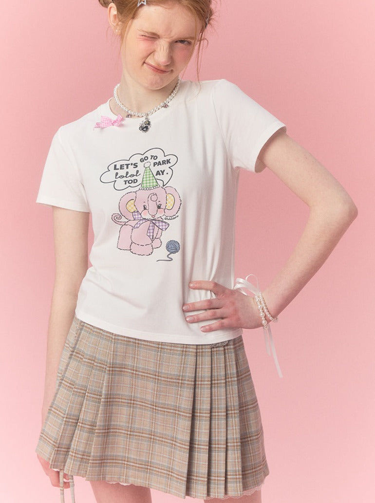 High Waist Check Pleated Skirt