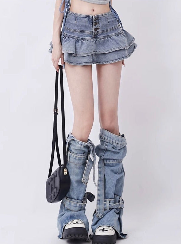 レトロスイートクールデニムティアードスカート