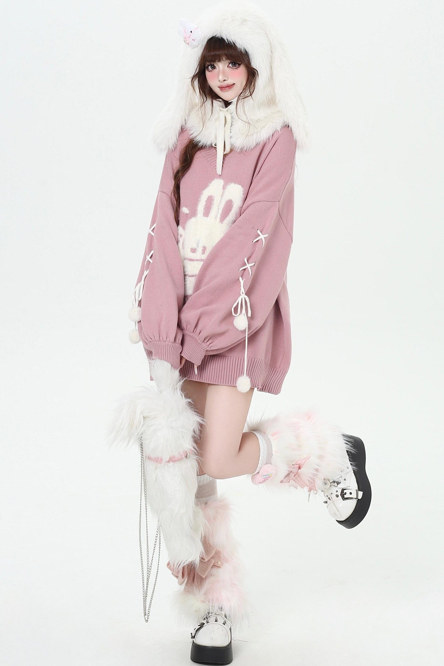 Balloon Sleeve Strap Knit Sweater