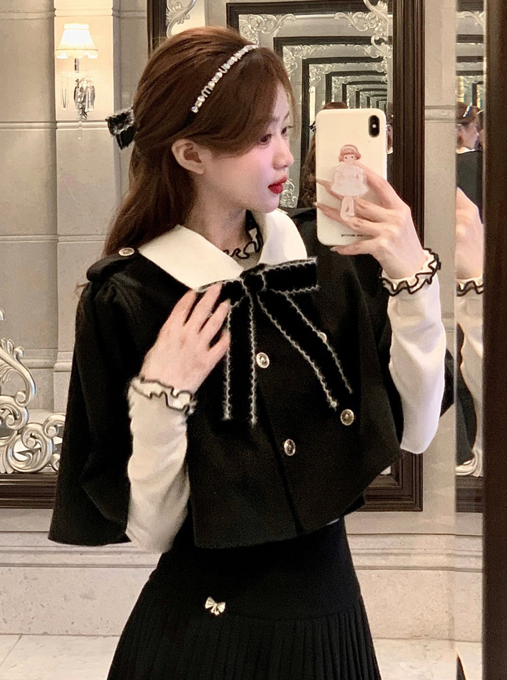 ショートキルティングマント+ウールプリーツスカート