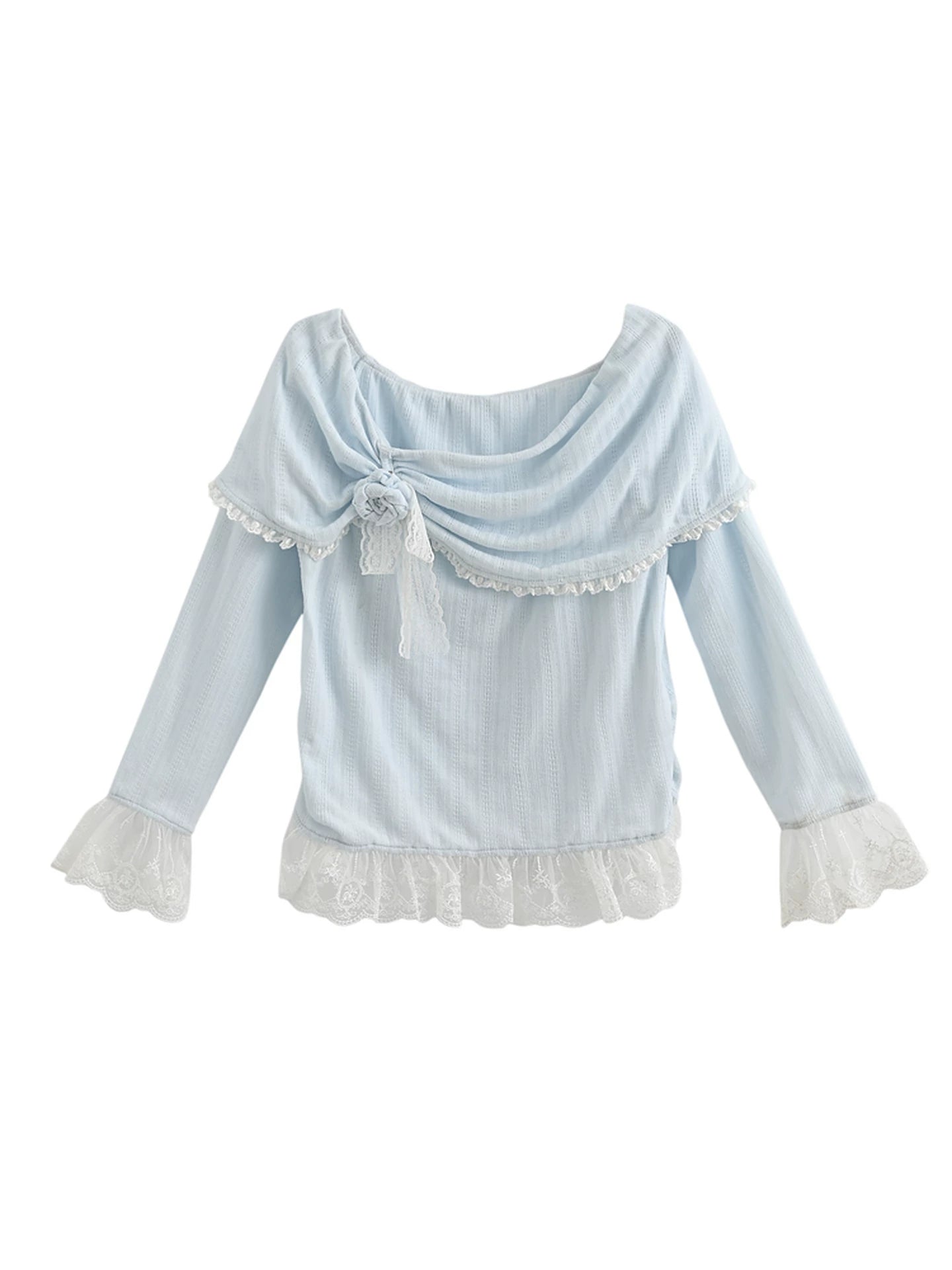 レースパッチワークオフショルダートップス+ロングスカート