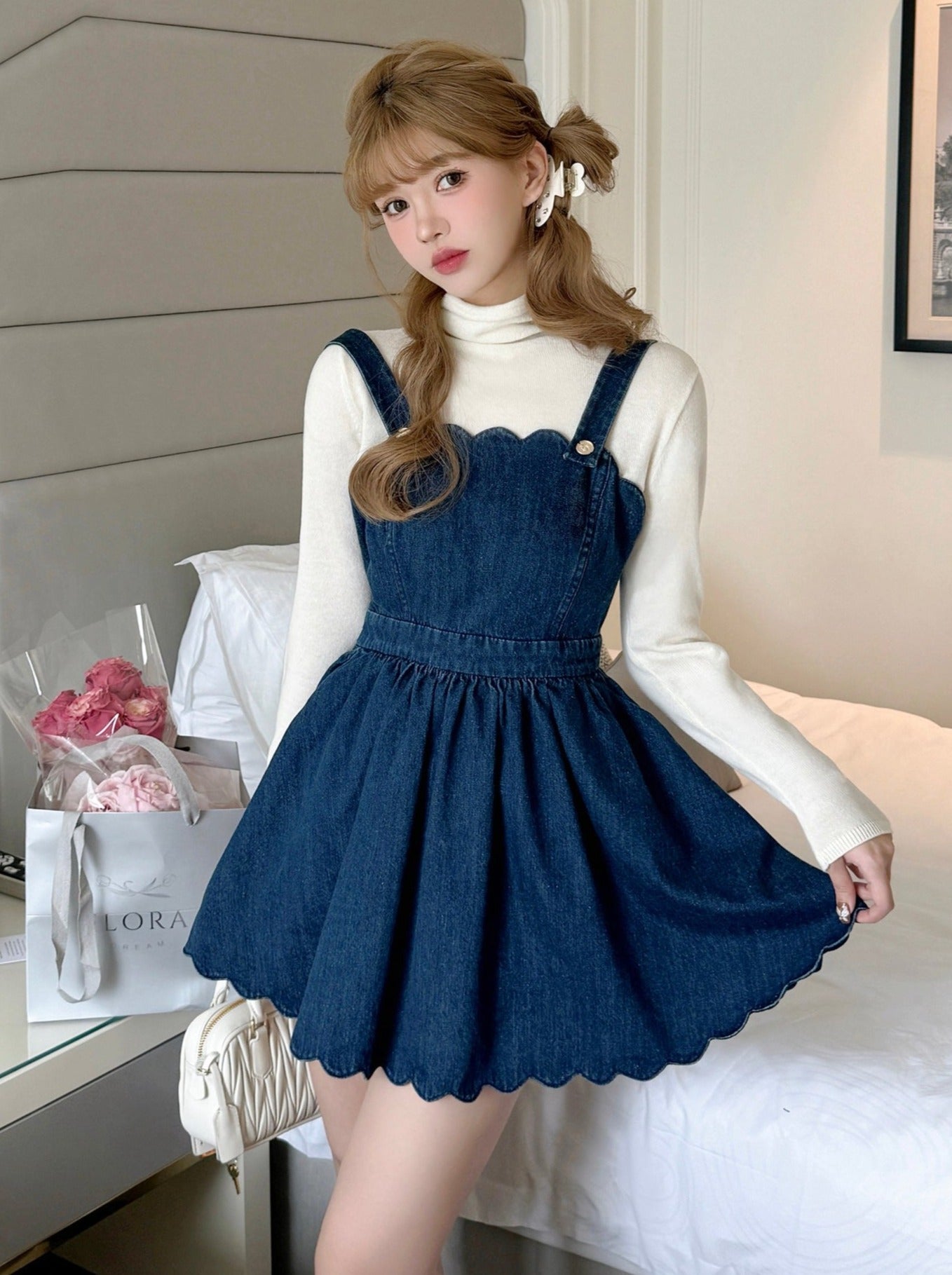 denim suspender skirt dress Ren Xiaoyi Retro Blue Denim Suspender Skirt Female 2023 Autumn New Hig Lee Nhi Boutique