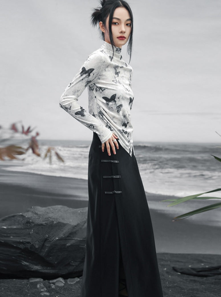 モードバタフライアシメスリムトップス