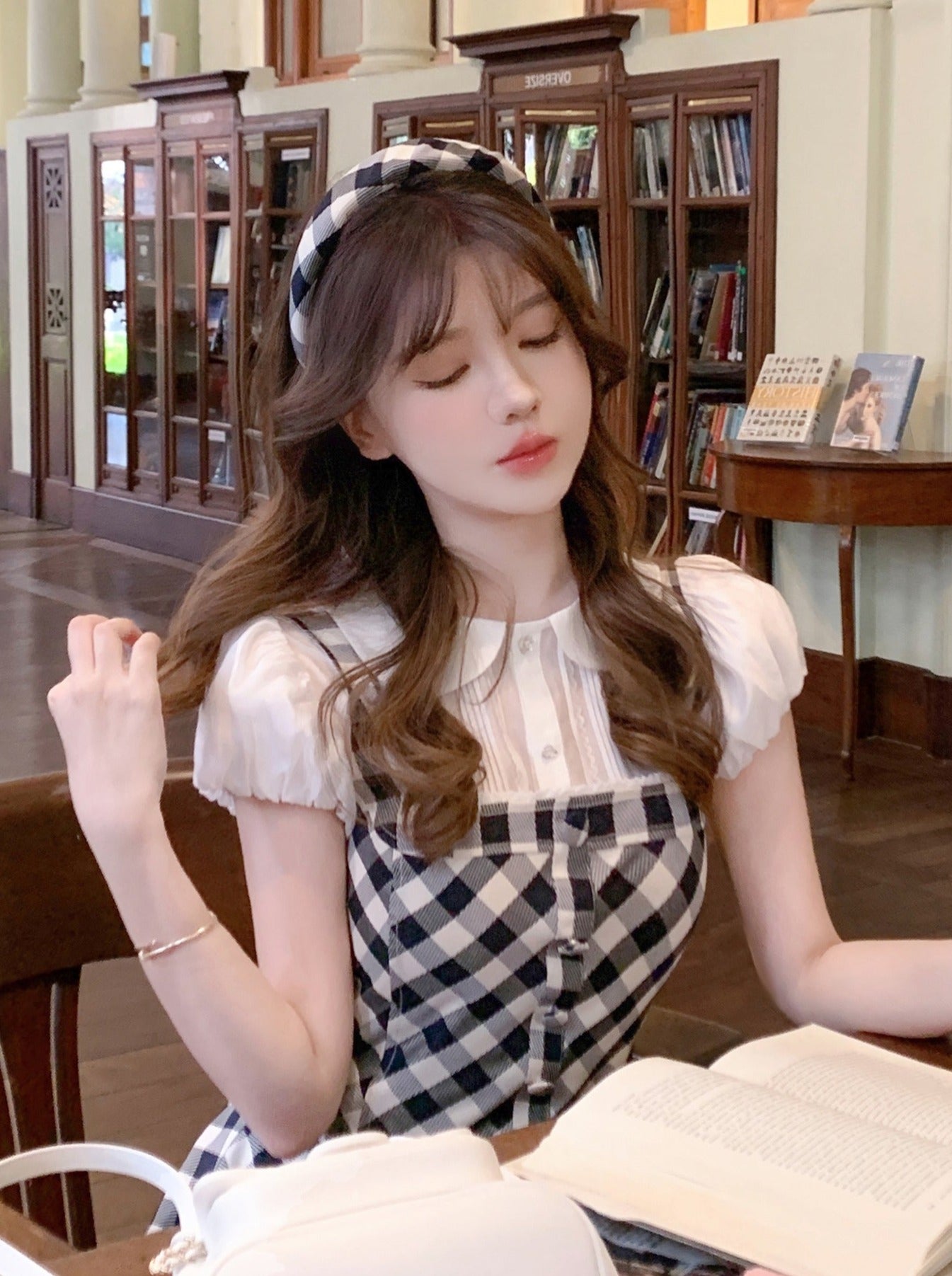 프로펠러 텐셀 셔츠 + 아세테이트 체크 원피스