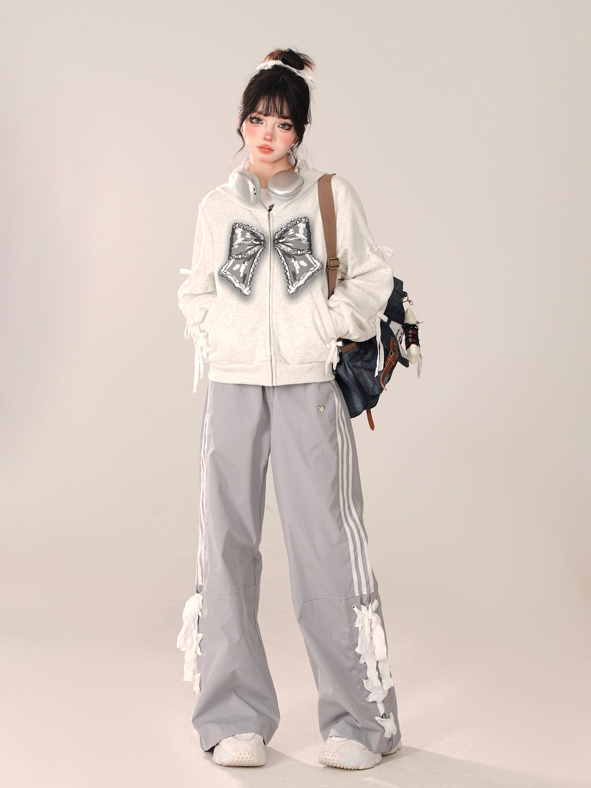 Side Ribbon Casual Loose Wide Pants