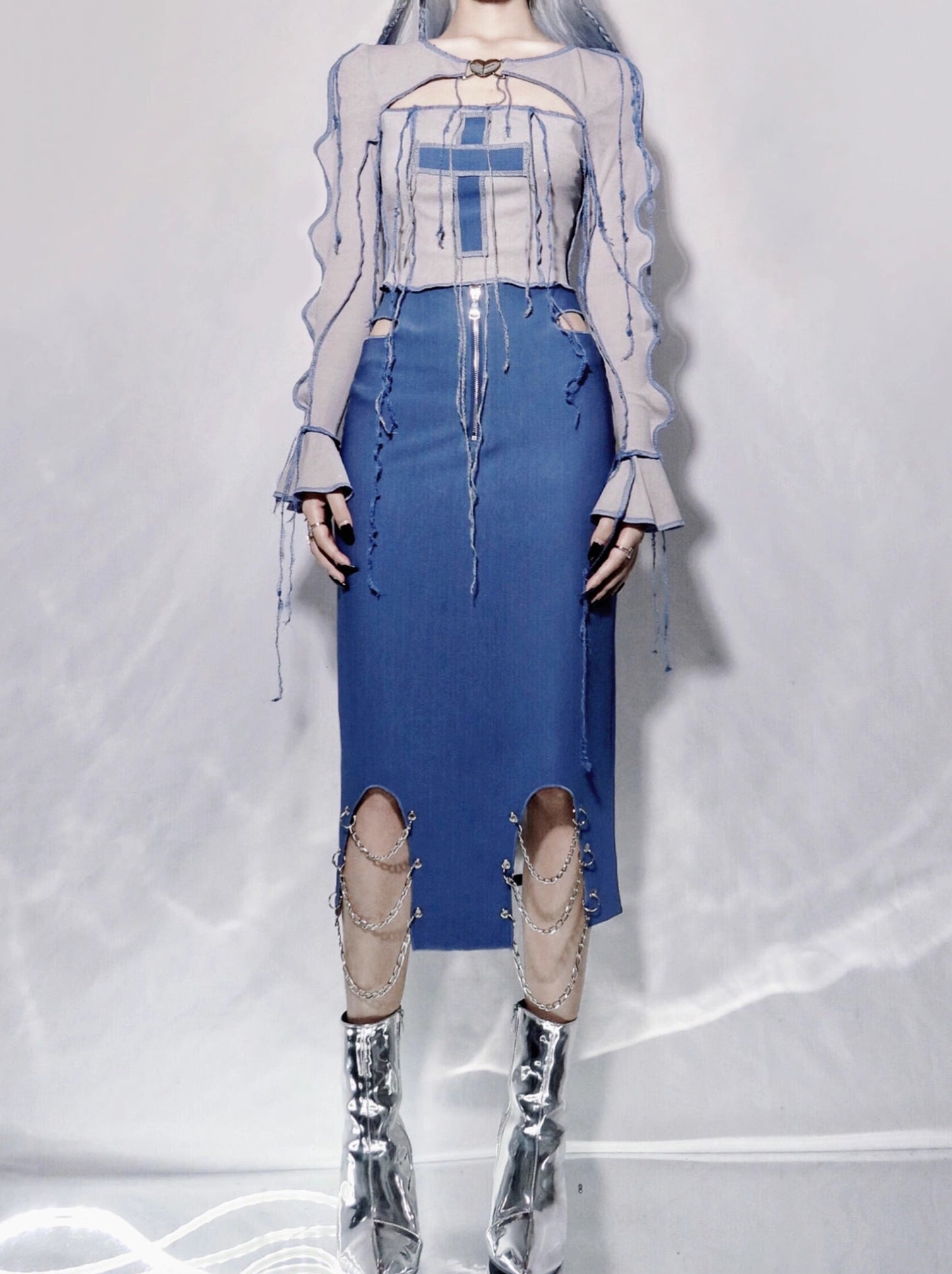 Y2K Cross Tassel Streamer Knit Top