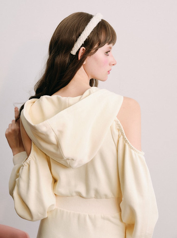 クリームカジュアルスポーティーフードワンピース