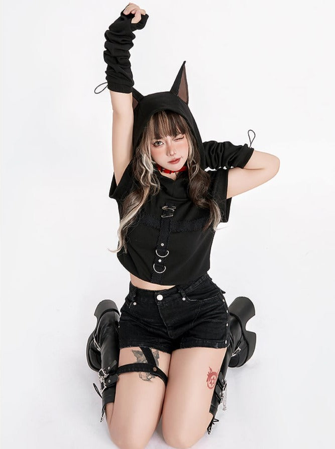 Short garter mode denim pants