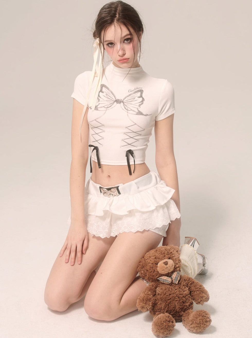 ジョーダンガールレースアップデザインサマートップス