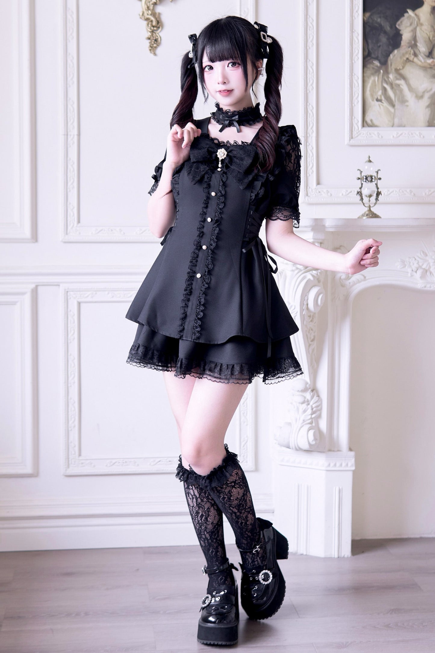 Mine striped lace puff sleeve top + short skirt