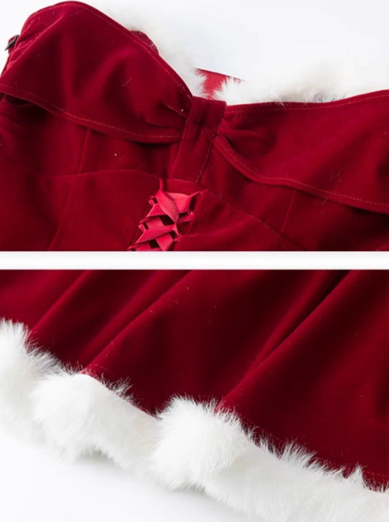 Velvet Stitched Bow Tube Top Dress