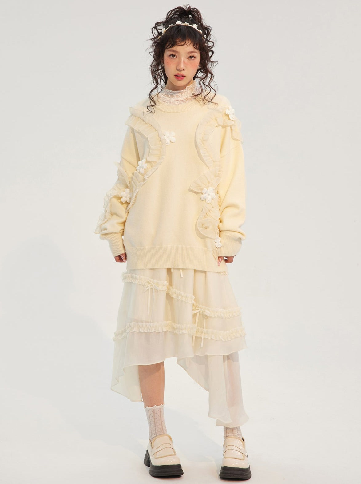 French Pastoral Ribbon Asymmetrical Skirt