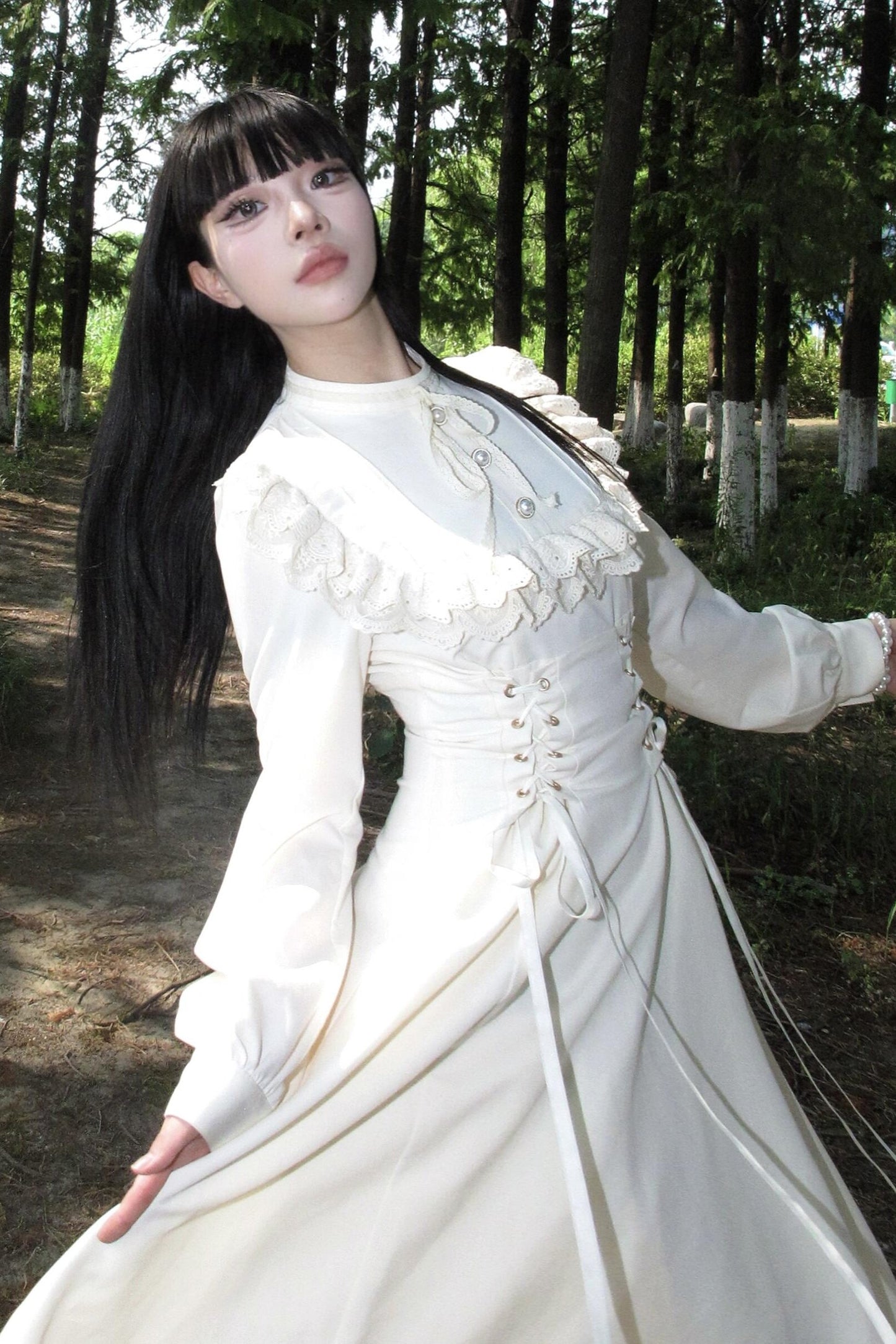 Porcelain French Lace Waist Dress