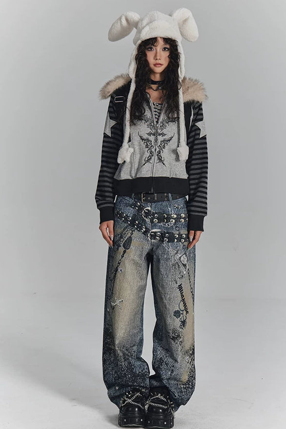 ファーカラーーパッチワークショートジャケット