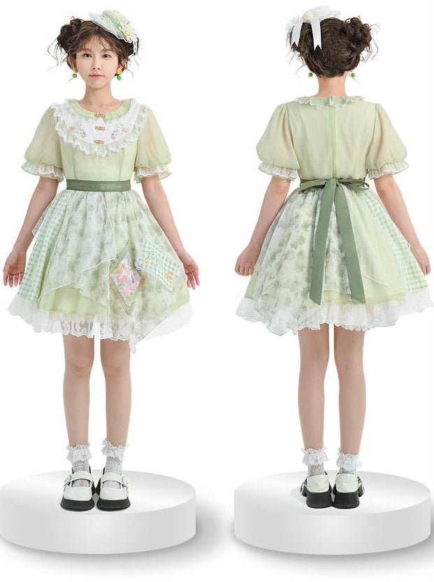 Mint Floral Splicing Lace Doll Dress