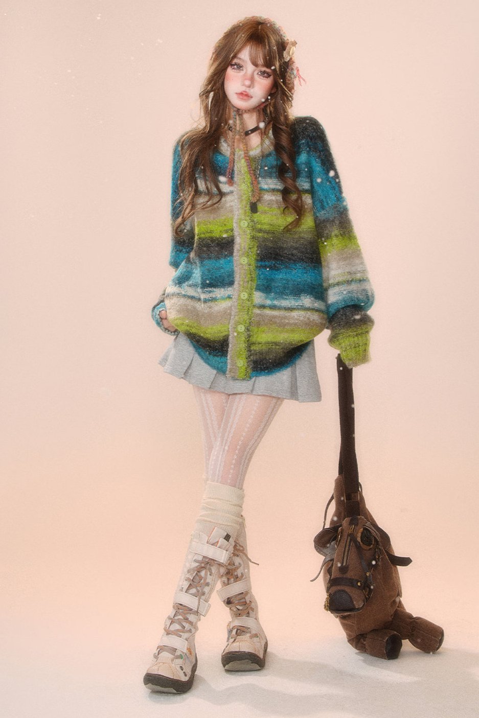 パープルストライプタイダイルーズカーディガン