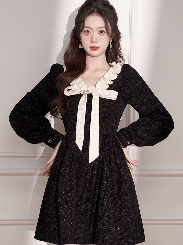 フリルVネックリボンスイートシックワンピース