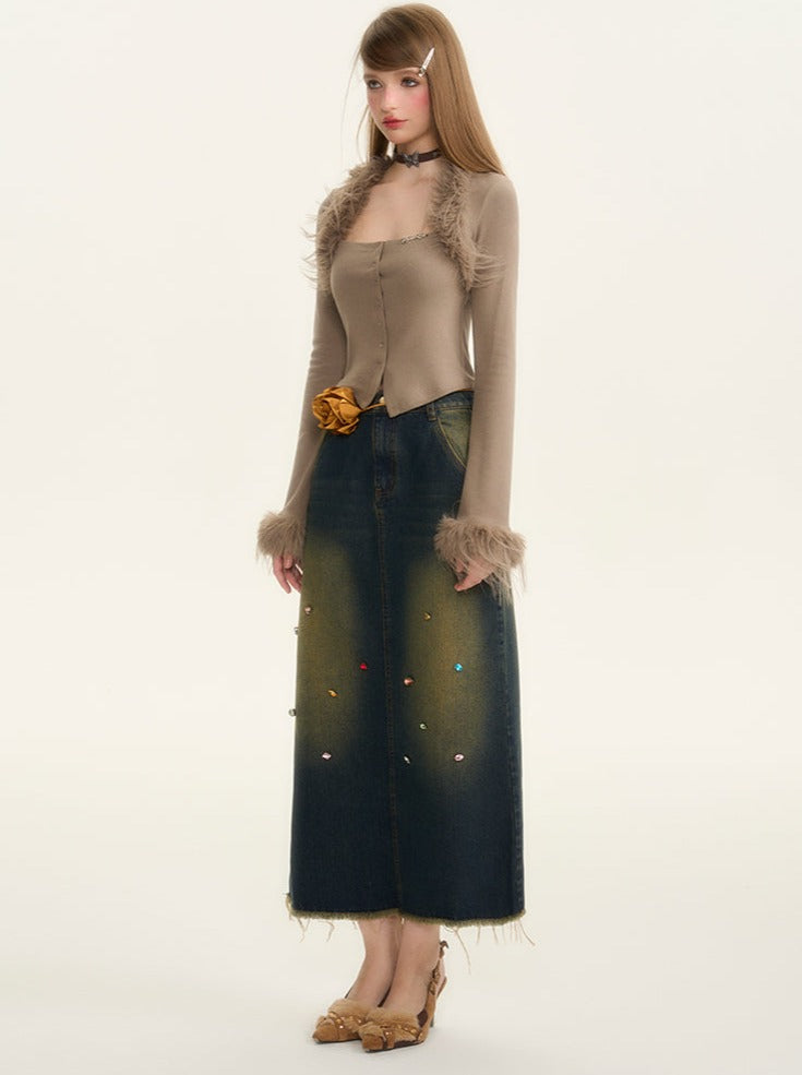 ビジューオッシュデニムスカート