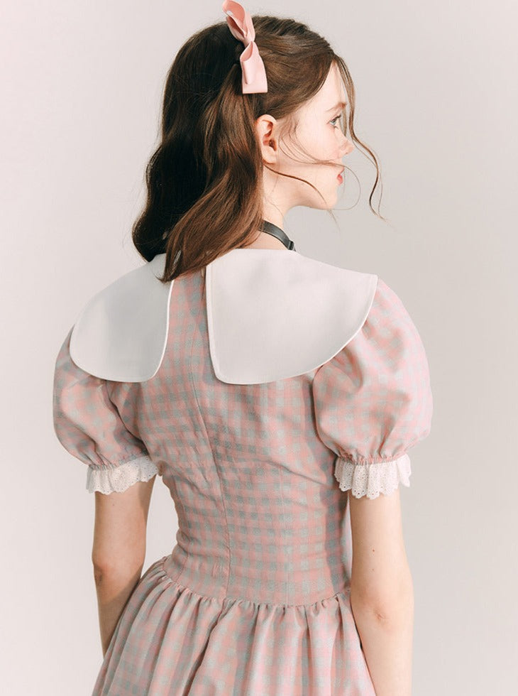 Frill lace check dress