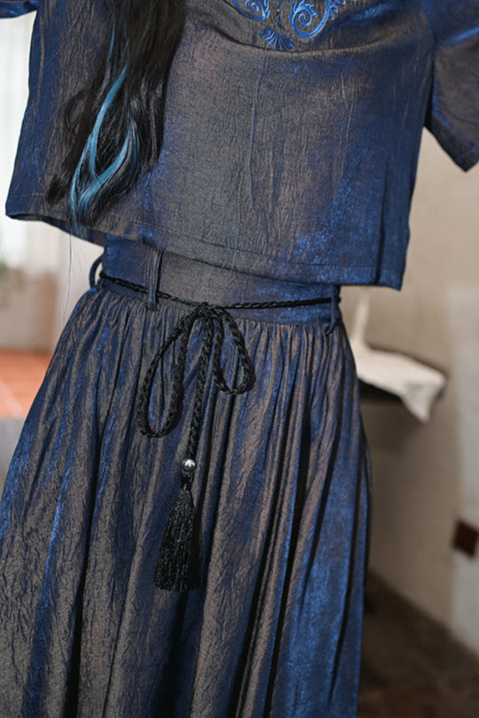 チャイナデザインオフショルダートップス+タッセルスカート