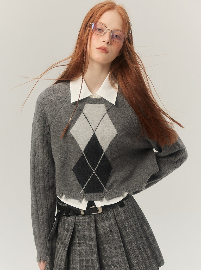 ダイヤモンドチェックタイトニット