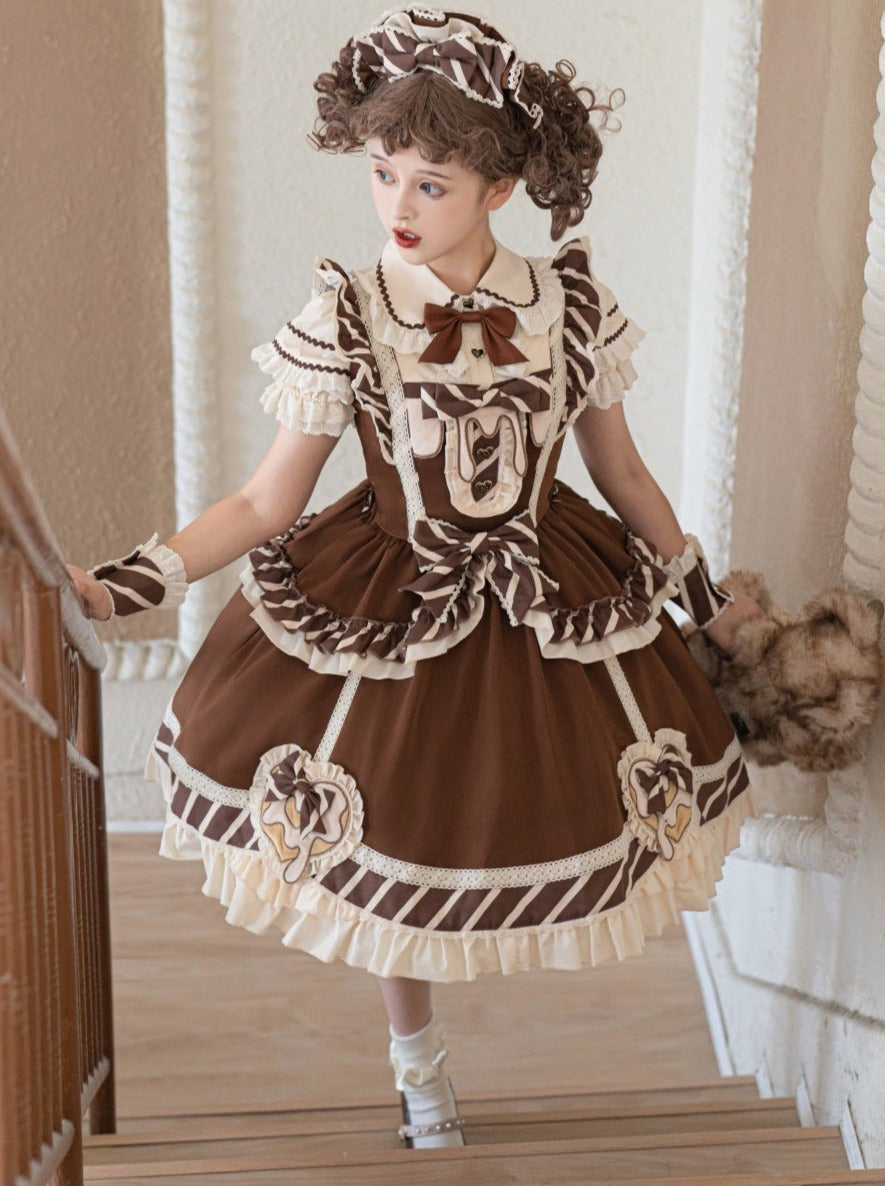 Sweet Chocolate Lolita Skirt + Ruffle Blouse + Lace Short Arm