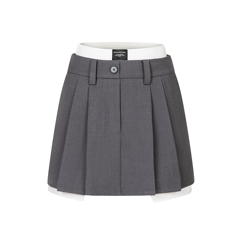 コントラストクロップトップス+プリーツスカート