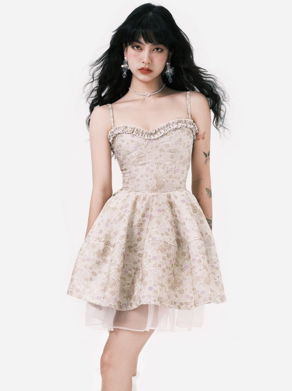 ライトイエローグリーンティーブレイクドレス