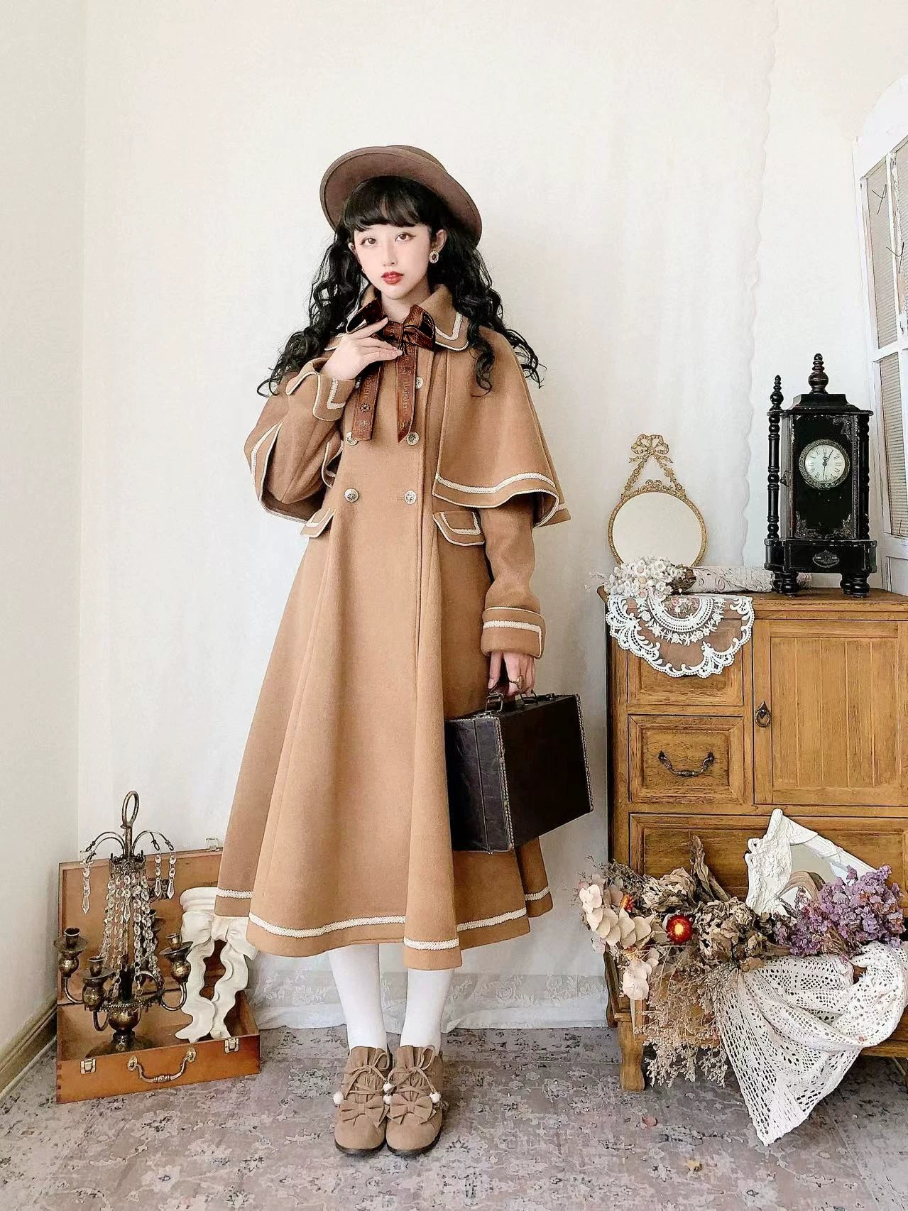 Traveler Cape College Style Chest Ribbon Cape Coat
