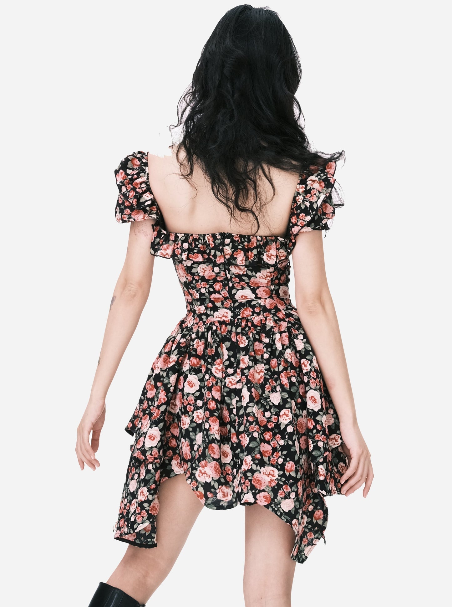 ピンクローズレトロアシメワンピース