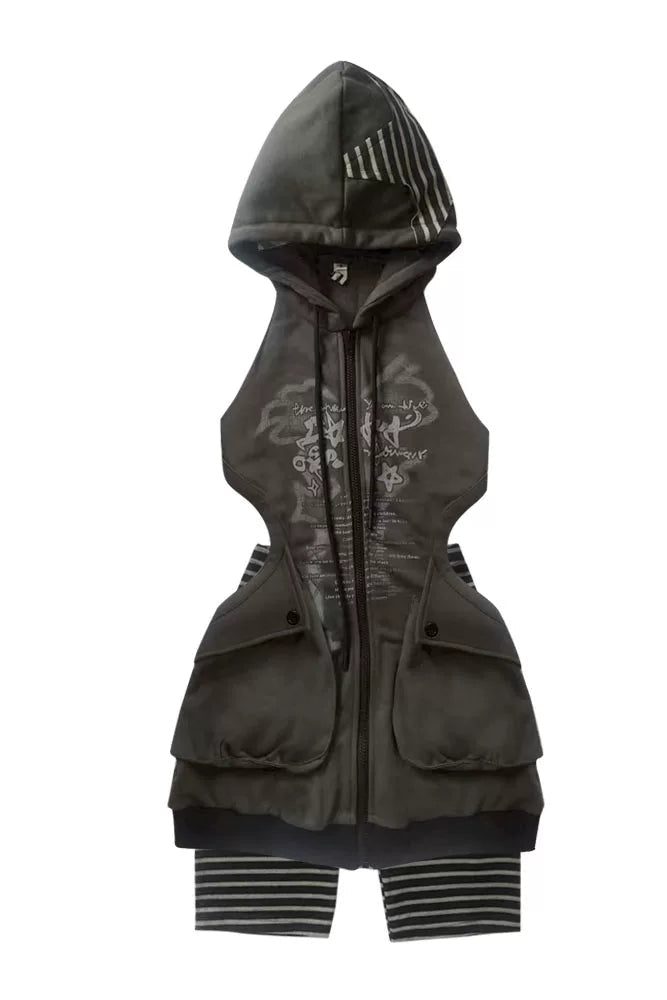 Ärmelloses Kapuzenkleid mit Reißverschluss