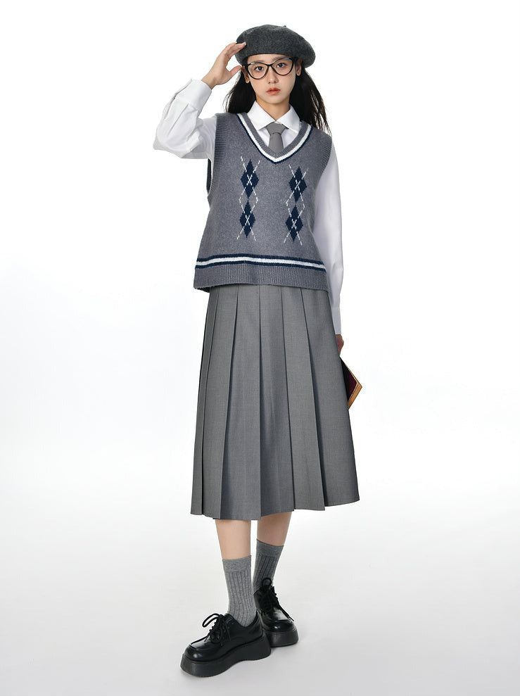 森女部落闺蜜装高腰裙蝴蝶结百褶裙半身裙秋冬百搭裙新款