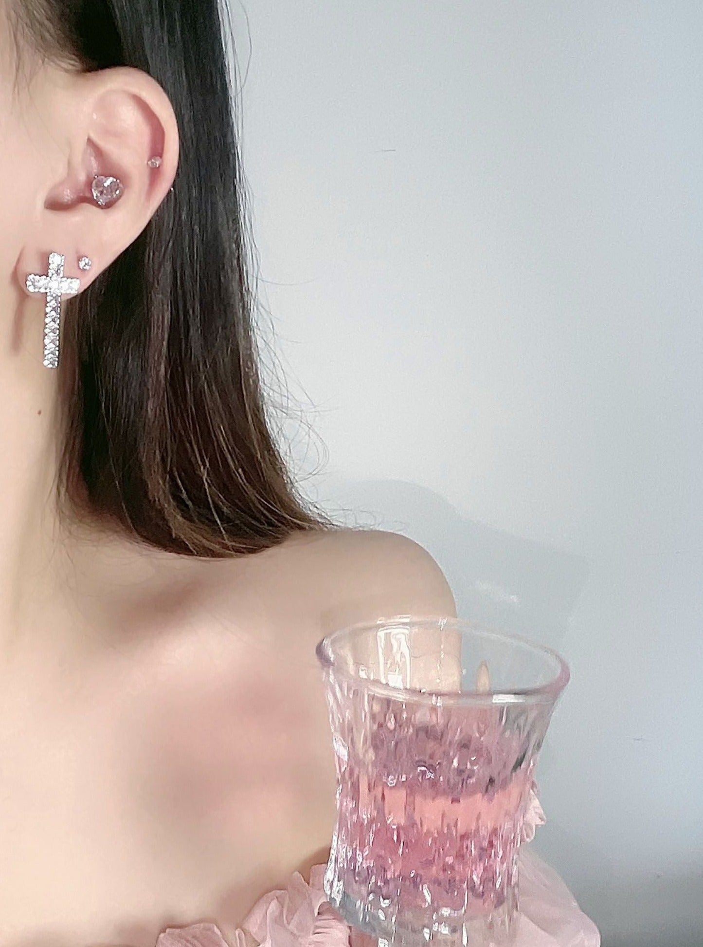 ダイヤモンドクロスピアス+ハートピアス