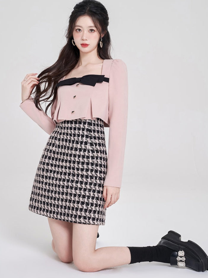 スイートガーリー千鳥格子フェイクツーピースワンピース