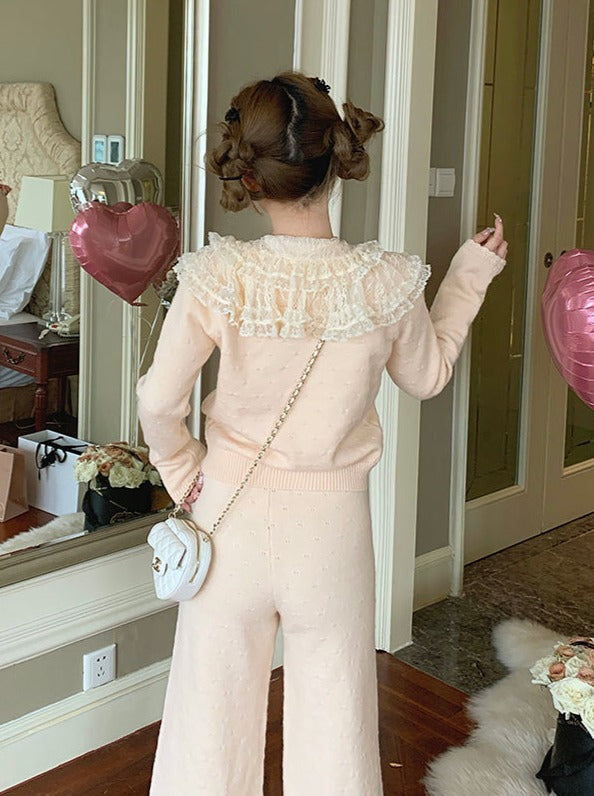 프랑스 패턴 스웨터 가디건 + 긴 바지