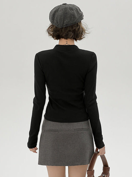 チャイナスタンドカラーブラックロンT