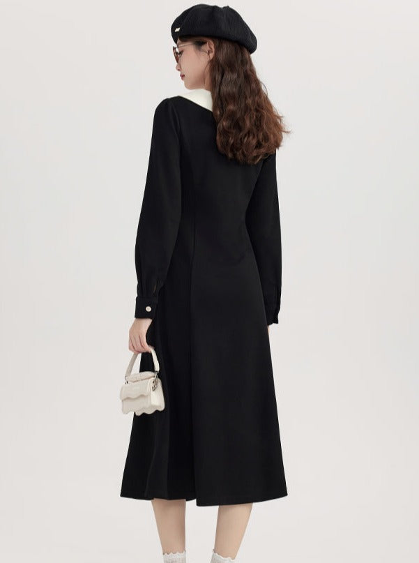 娃娃领缎带别致喇叭裙