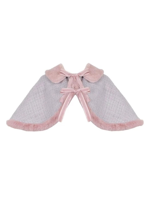 甜美斜纹软呢皮草连衣裙+皮草斗篷