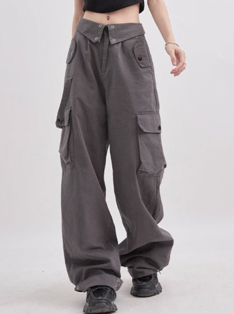 American trend multi-pocket wide-leg casual pants