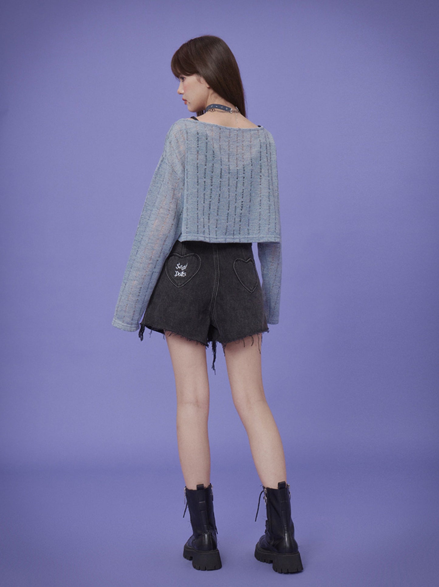 Mist Rose Gray Blue Cropped Sheer Knit