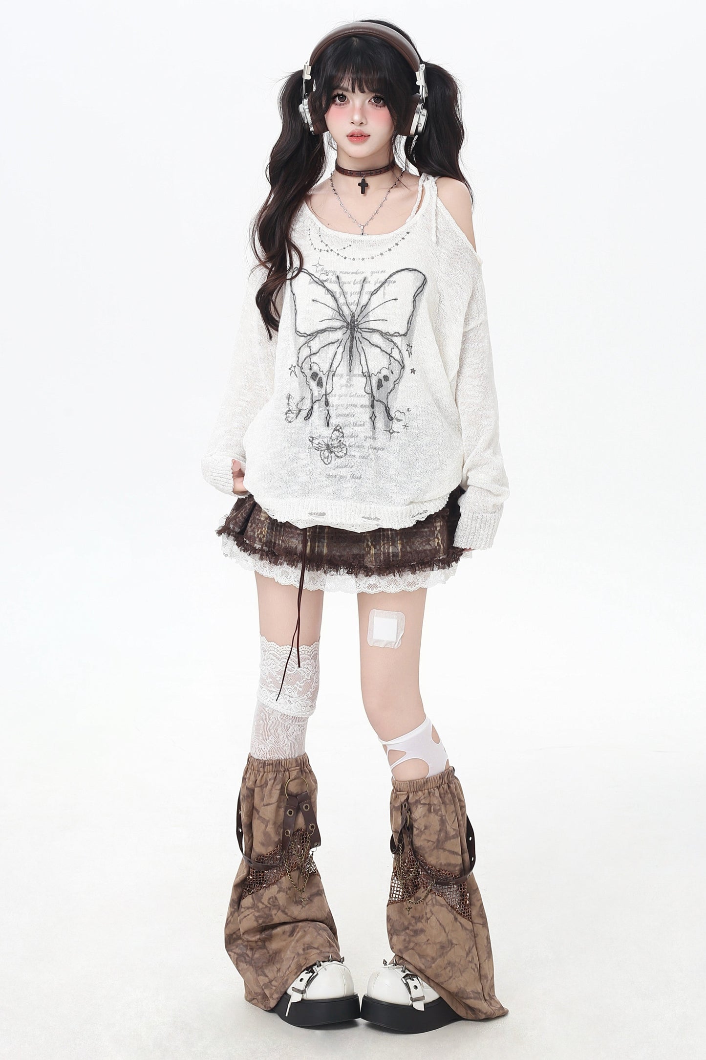 レイジーカットアウトオフショルダーレーストップス