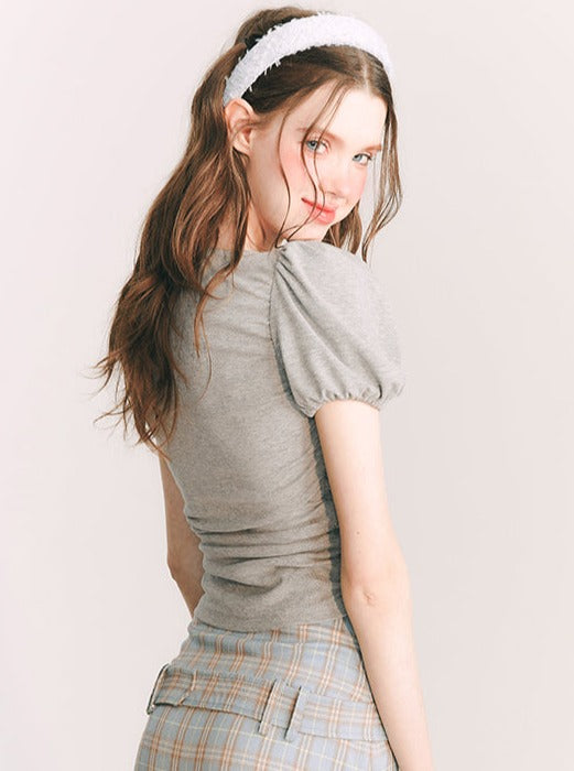 センターオープンスモールパフスリーブトップス